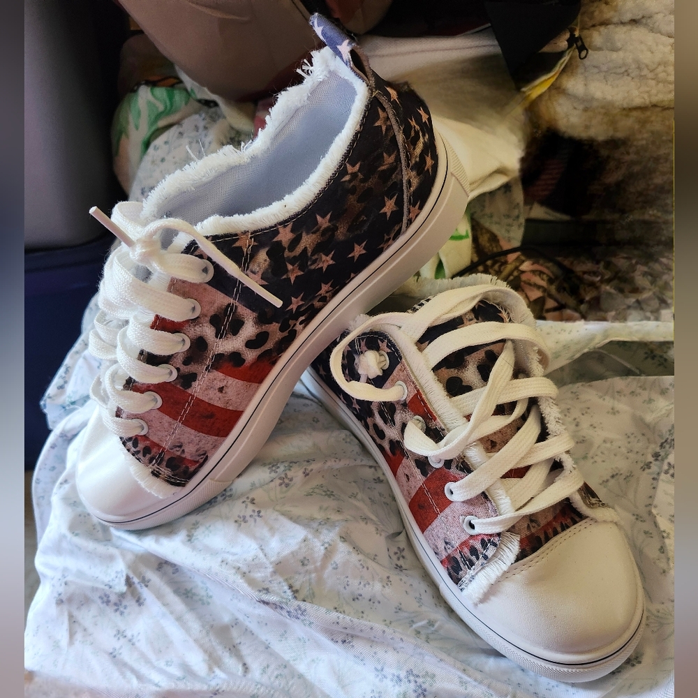 American Flag/Cheetah print tennis shoes